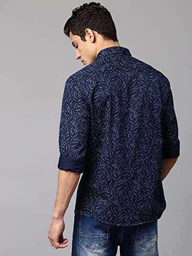 Image of Dennis Lingo Men's Navy Slim Fit Cotton Casual Shirt