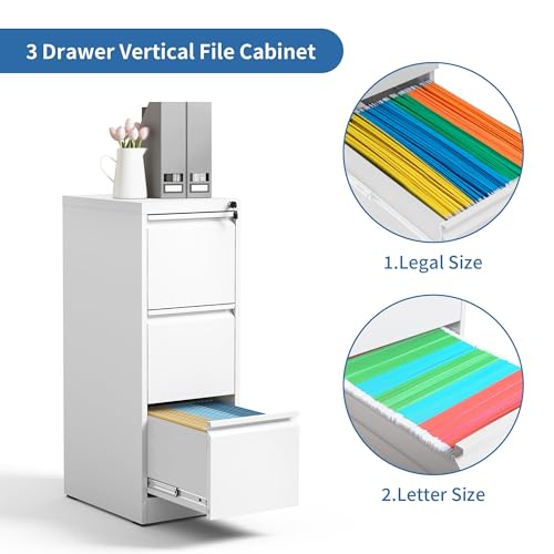 Image of 3 Drawer File Cabinet with Lock,Metal File Cabinet for Home Office