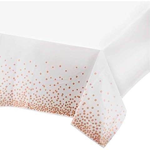 MOKANI Disposable Plastic Tablecloths, 4 Pack Party Rectangle Tablecloths, Rose Gold Dot Confetti Rectangular Table Covers for Picnic Weddings Birthday Parties 54" x 108" Cover