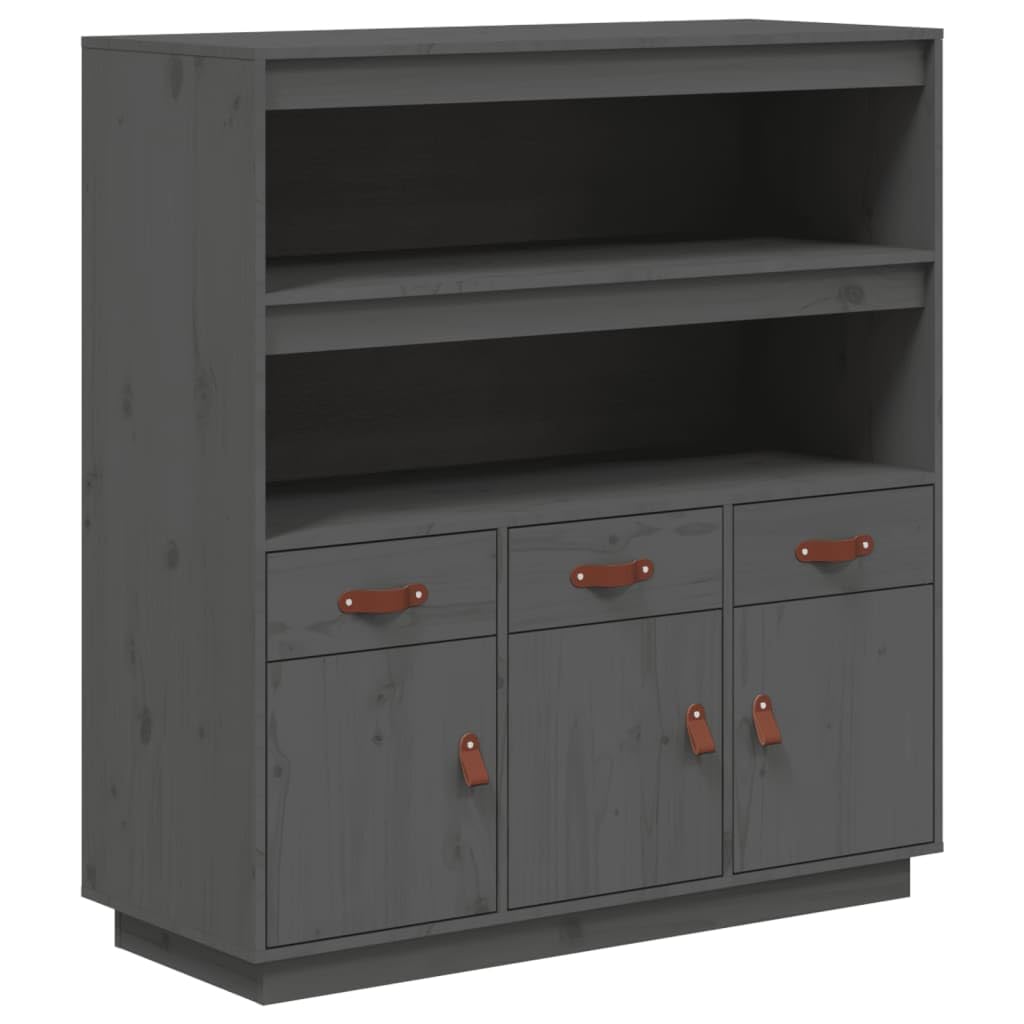 Highboard gris de 100cm con tres cajones y compartimentos abiertos
