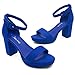 Shoe Land Platform Heels for Women | 3.75 Inch Chunky Block Heeled Sandals with Ankle Strap | Open Toe Strappy High Heels for Wedding, Party & Formal Events, 0623Royalblue, Size 9.0, SL-Cabrini