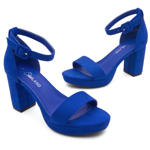 Image of Shoe Land Platform Heels for Women | 3.75 Inch Chunky Block Heeled Sandals with Ankle Strap | Open Toe Strappy High Heels for Wedding, Party & Formal Events