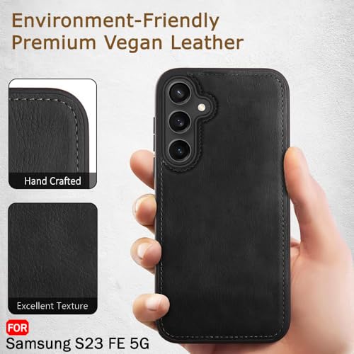 Image of TheGiftKart Genuine Leather Finish Back Cover Case for Samsung Galaxy S23 FE 5G | Shockproof Design | Raised Edges for Camera & Screen Protection | Stunning Minimalist Design Back Cover Case (Black)