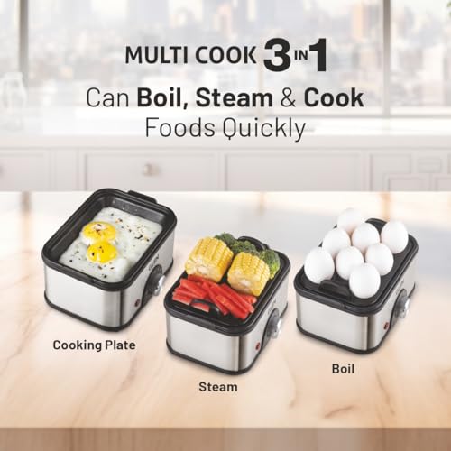 Glen 3 in 1 Multi Cooker & Food Steamer, 350W, with 2 Vegetable Steaming Trays, Cook Steam & Boil, Nonstick Electric Multicooker,14 Egg Boiler Machine with Boil Dry Protection & Timer (SA3035MCPLUS)