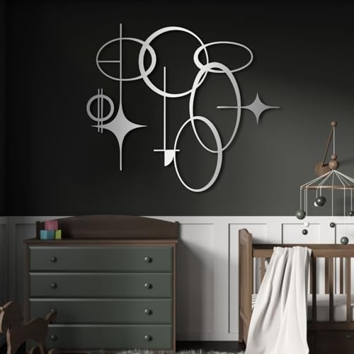 Metal Wall Art Decor Hanging Wall Sculptures Modern Geometric Modern Luxury Style For Living Room Bedroom Silver 19X16In|47X41Cm