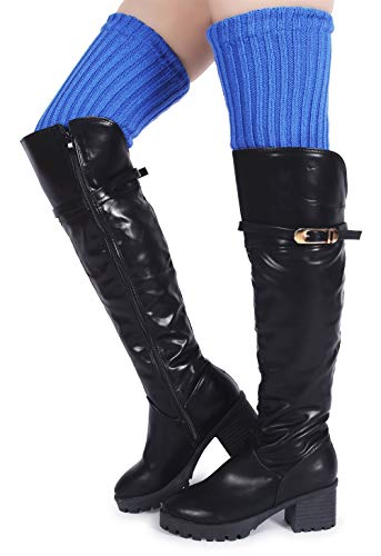 Pareberry Women's Winter Over Knee High Footless Socks Knit Warm Long Leg Warmers (Blue) - Thumbnail 3