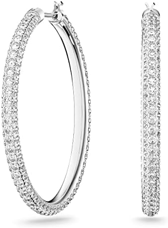 Swarovski Stone Women's Hoop Pierced Earrings with White Crystals in a Rhodium Plated Setting
