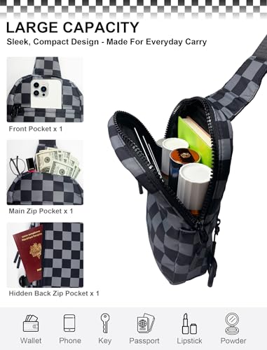 Image of Checkered Sling Bag for Women, Spacious Checkered Crossbody Bag Shoulder Bag Purse with Adjustable Strap, Travel