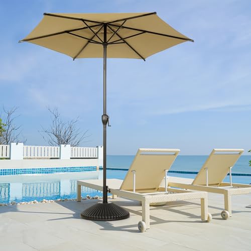 Image of Abba Patio 7.5FT Lyon Outdoor Patio Umbrella Outdoor Table Umbrella with Push Button Tilt and Crank Market Umbrella 6 Sturdy Ribs UV Protection Waterproof for Garden Deck Backyard Pool Tan