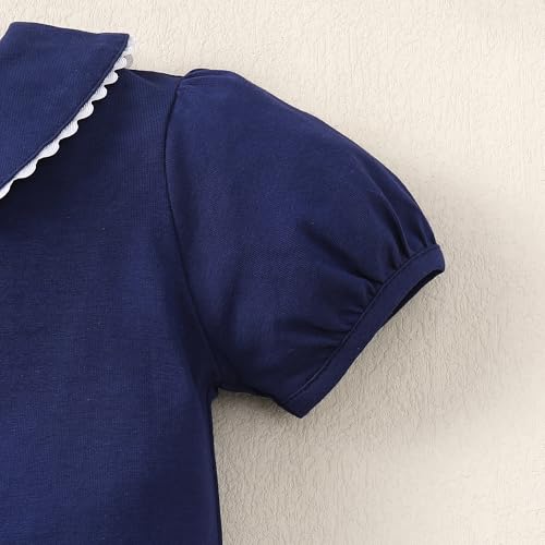 Image of 12M-14Y Toddler Baby Girls Peter Pan Collar Blouse Kids Girl Solid Color Puff Sleeve T-Shirts Casual Tee Tops