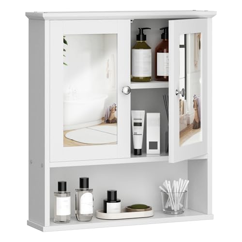 Shintenchi Bathroom Cabinet with Mirror, Wood Medicine Cabinet with Adjustable