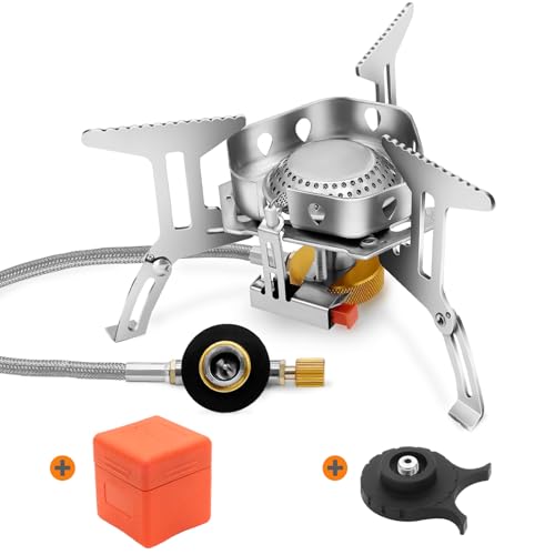 Yinleader Réchaud à gaz de camping 3500 W, couvercle coupe-vent, avec adaptateur (pas avec réservoir de gaz)