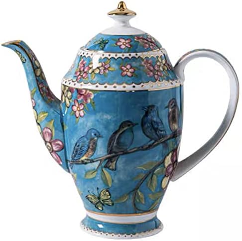 Bone China Teapot, 34oz, Birds and Trees Patterns (Blue)