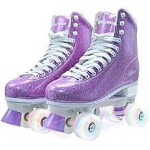 Roller Skate for Women, High-Top PU Leather Quad Skates for Beginner, Shiny Double-Row Rollerskates for Girls Ages 8-60 Outdoor and Indoor