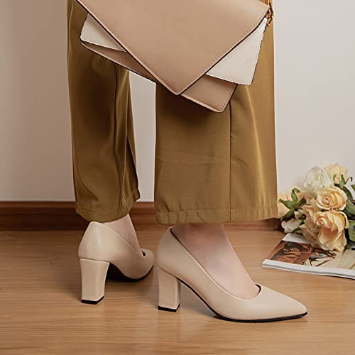 Hee grand Womens Heeled Pump Classic Pointed Toe Chunky High Heels Work Shoes Dress Pumps4