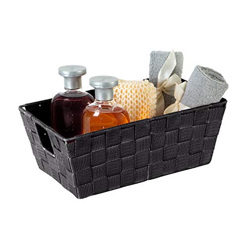 Simplify 25094-BLACK Small Shelf Woven Strap Tote | Decorative Storage Basket thumb #8