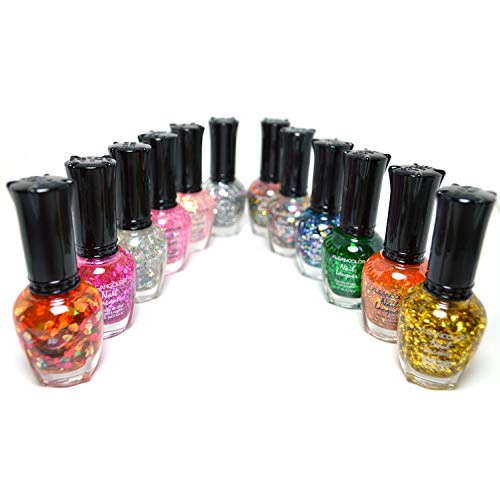12 BOTTLES KLEANCOLOR GLITTER NAIL POLISH LACQUER FULL SIZE SET + Free ZipBag
