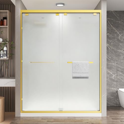 Image of KPUY Double Sliding Frosted Shower Door 43-48 inch W x 76 inch H, Brushed Gold