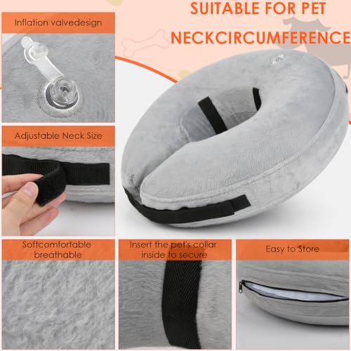 BUYGOO Aufblasbare Halskrause Hund, Aufblasbare Halskrause für Hunde & Katzen, Einstellbar Schutzkragen Hunde, Halskrause Hund Aufblasbar, Hundekragen für Genesung nach Operationen oder Wunden, Grau,L