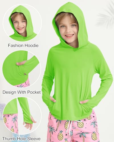 Hotfiary Boys Hoodie Rash Guard Swim Shirt Long Sleeve Hooded Rashguard UPF 50+ Youth Kids Sun Protection Shirt Water Beach3