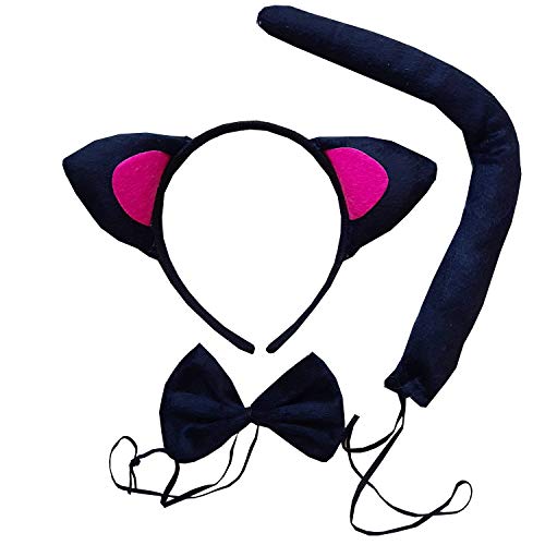 Kirei Sui Kids Black Cat Headband Bowtie Tail 3Pcs Costume Black Pink #TOP26