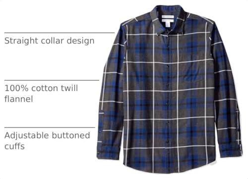 Image of Amazon Essentials Men's Regular Fit Long-Sleeve Flannel Shirt, Soft Brushed Cotton, Lightweight yet Warm