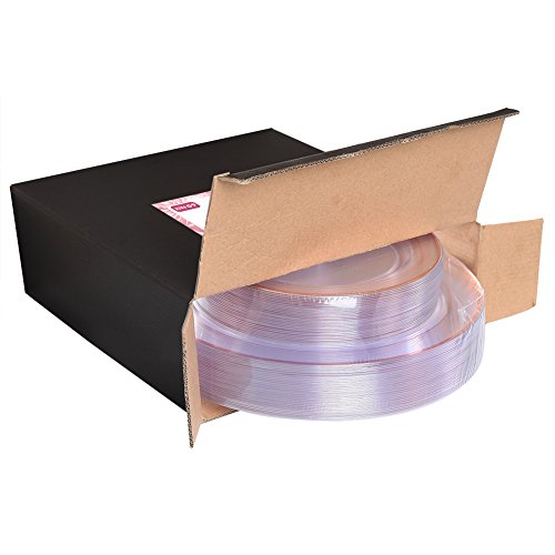 I00000 Rose Gold Plates 60Pcs, Clear Plastic Party Plates, Premium Heavyweight Disposable Wedding Plates Includes: 30 Dinner Plates 10.25” And 30 Dessert Plates 7.5”,Clear Rose Gold Plate For Holidays #TOP6