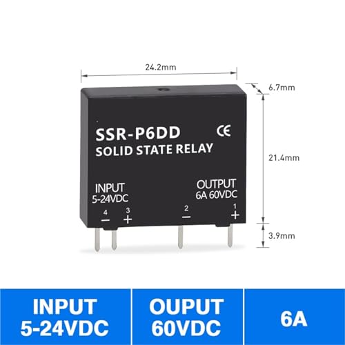 Relé carril DIN SSR-P6DD estático de 6A para control CC CC industrial delgado 2