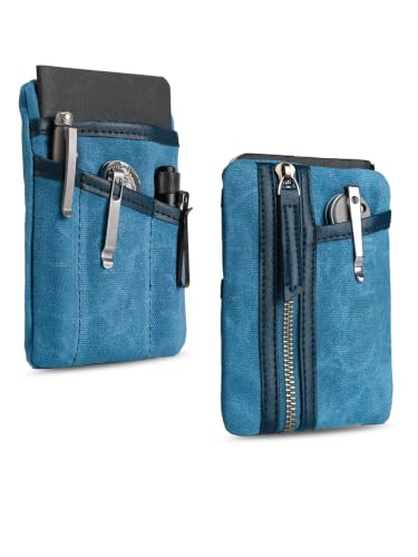 Sayram SP6 EDC Pouch, Waxed Canvas Compact Pocket Organizer, EDC Pocket Pouch for Men, Zippered Pocket Pouch, Mini EDC Organizer for Everyday Carry, Multitool Organizer Pouch (Oil Wax Blue)