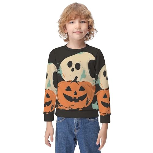Halloween Cute Ghosts PumpkinChildren's Casual Pullover Sweatshirt Loose Fit7-9Y