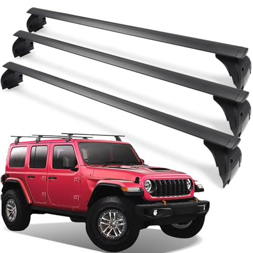Trumgeta 330lbs Heavy Duty Roof Racks 3PCS Fit for Jeep Wrangler JK JL Gladiator JT 2007-2026 Hard Top 2 & 4 Door W/Anti-Theft Lock Cross Bars for Tent Travel Bike Kayak Snowboard