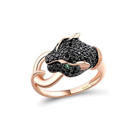 Santuzza Panther Ring Leopard Head Black Spinel 14K Rose Gold Plated Sterling Silver Ring for Women (7) Cover