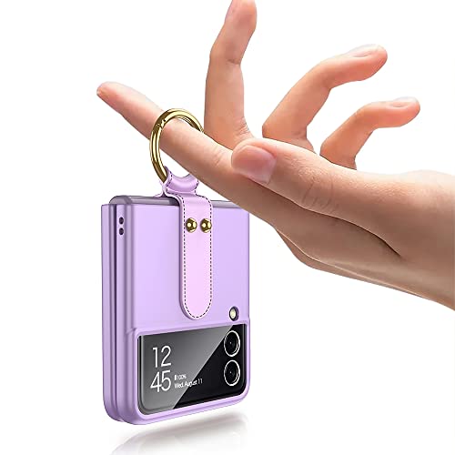 Dootoo For Samsung Galaxy Z Flip 3 Case Ultra Thin Matte Pc Protective Cover With Ring，Hybrid 9H Glass All-Inclusive Camera Lens Protector Case For Samsung Galaxy Z Flip 3 5G (Purple) #TOP1