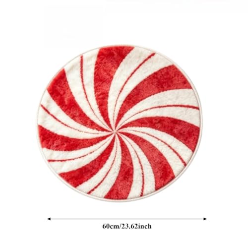 Aufmer Christmas Candy Swirl Door Mat 23.62 Inch Large Round Bathroom Rugs - image 2