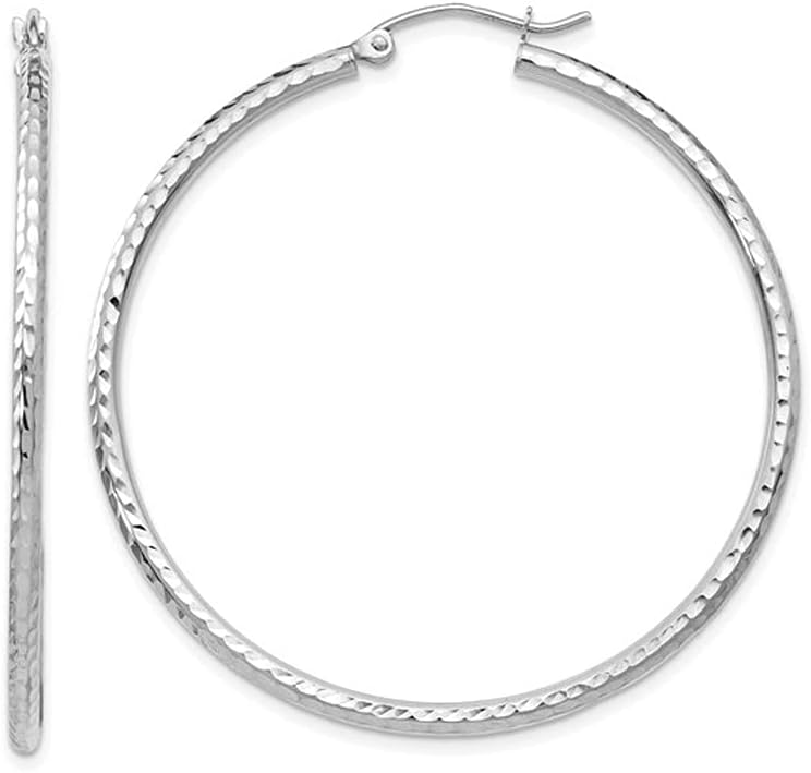 Medium Diamond Cut Hoop Earrings in 14K White Gold 1 3/4 Inch (2.00 mm)