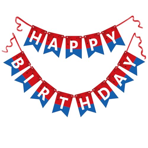 Cruslheep Happy Birthday Banner Swallowtail Design Happy Birthday Sign for Backdrop Decor Red and Blue Party Decorations Hanging Decor 13pcs