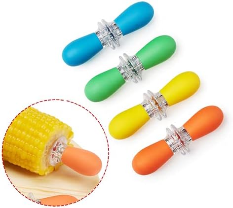 8pcs (4 Pairs) Premium Corn Holders, Corn on Cob Skewers with Food Grade Stainless Steel (Interlocking Needle Forks), Multi-Colour Silicone Handle, for BBQ/ Home Cooking/ Picnics/ Parties.