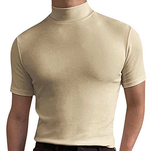 Mens T Shirt Short Sleeve Basic Mock Turtleneck Regular Fit Undershirt Fall Thermal Pullover Solid Color Tops