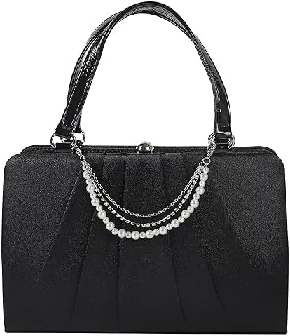 REOTTI Satin Pleated Party Bag, Formal Bag, Handbag, Wedding, Ceremonial Occasions, Black