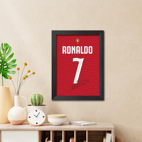 Image of TenorArts Cristiano Ronaldo Poster Frame Portugal 2026 Worldcup Jersey Laminated Photo Print Signature Framed Painting with Matt Finish Black Texture (12 inches x 9inches)