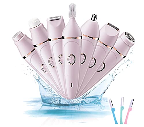 Electric Razor for Women,7 in 1 Painless Ladies Electric Razor for Face, Eyebrow, Nose, Underarm, Arms, Legs and Bikini Line, Waterproof Personal Electric Shavers, Rechargeable Cordless Trimmer