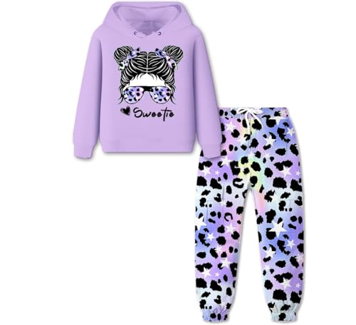 Image of Betusline Cute Outfits for Girls, Hooded Crop Top + Jogger Sweatsuits Sets, 4-14 Years