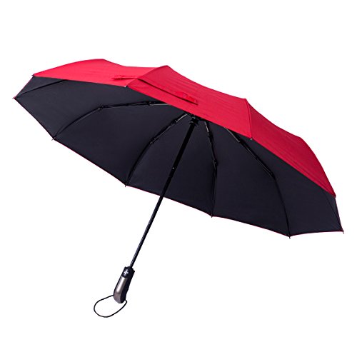 Loftstyle Parapluie de Voyage Noir Automatique Compact Windproof, Ouverture et Fermeture Automatique avec Poignée Bent et Sac de Transport (Rouge)