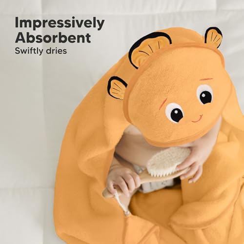 Image of KeaBabies Hooded Baby Towel for Newborn, Baby Bath Towels(Clownfish, 35x35) | Viscose Derived from Bamboo, Large Baby Towels with Hood, Boys, Girls, Toddler, Soft Absorbent Baby Bath Essentials