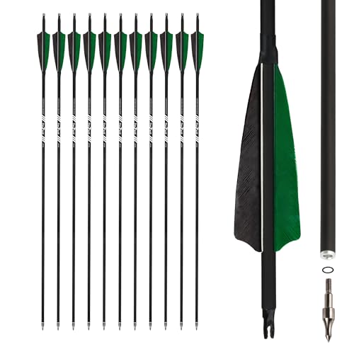 The7boX Flecha de Carbono para Tiro con Arco de 31 Pulgadas con Flecha de Plumas Reales para Arco recurvo de Arco Largo y Arco Tradicional de 12 Piezas