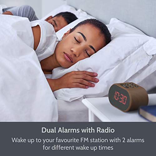 I-Box Alarm Clock Bedside Non Ticking Led Backlit Alarm Clock With Usb Charger & Fm Radio, 5 Step Dimmable Display - Wall Outlet Powered With Battery Backup (Wood) #TOP3