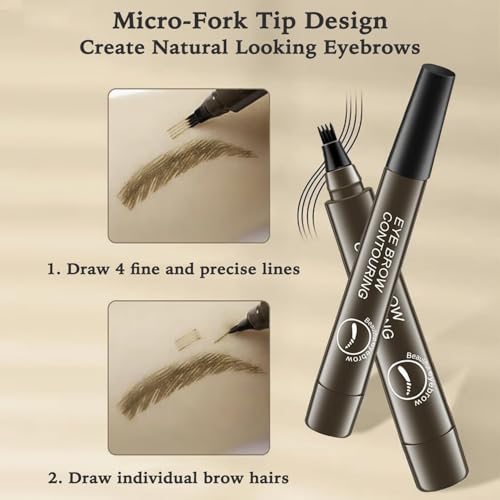 Image of Eyebrow Pencil, Waterproof Microblading Eyebrow Pencil with a Micro-Fork Tip Applicator Creates Black Fine Sketch Liquid Eye Brow Tattoo Tint Pen (brown)