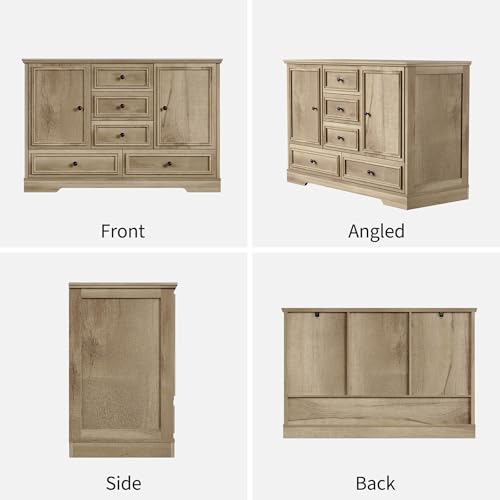 Garvee Farmhouse Sideboard Buffet Cabinet with 5 Drawers and 2 Doors, 47" Kitchen Storage Cabinet, Wood Coffee Bar Cabinet with Adjustable Shelves for Dining Room Living Room, Oak - image 5