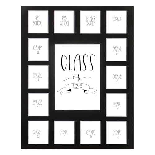 Image of Rustic Red Door Co. RRD Class of 2045 Photo Collage Mat (11' x 14') - School Picture Frame for Pre-K to 12 - Black Mat (15 Photos)