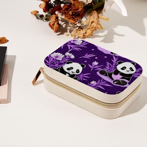 Boîte à bijoux panda mignon sur violet grand format avec compartiments bagues - 8